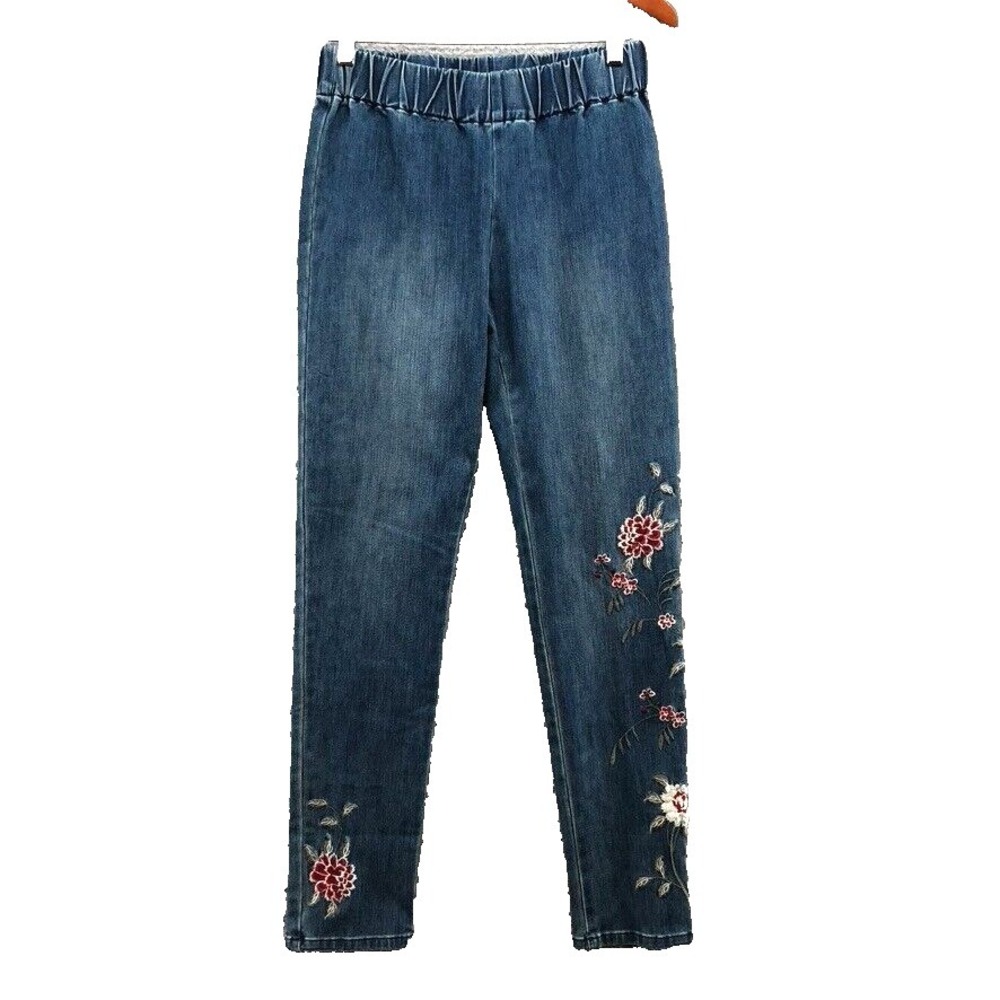 Soft Surroundings Jeans Womens Small Blue Denim Skinny Leg‎ Elastic Waist Artsy